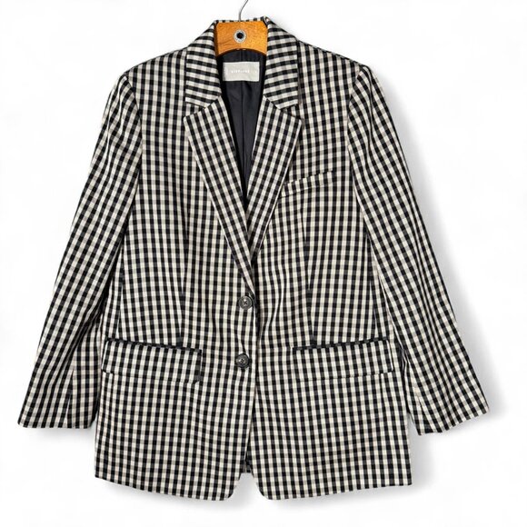 Everlane Oversized Gingham Blazer Plaid Biege Business Office Tencel Cotton 2 - Picture 1 of 11